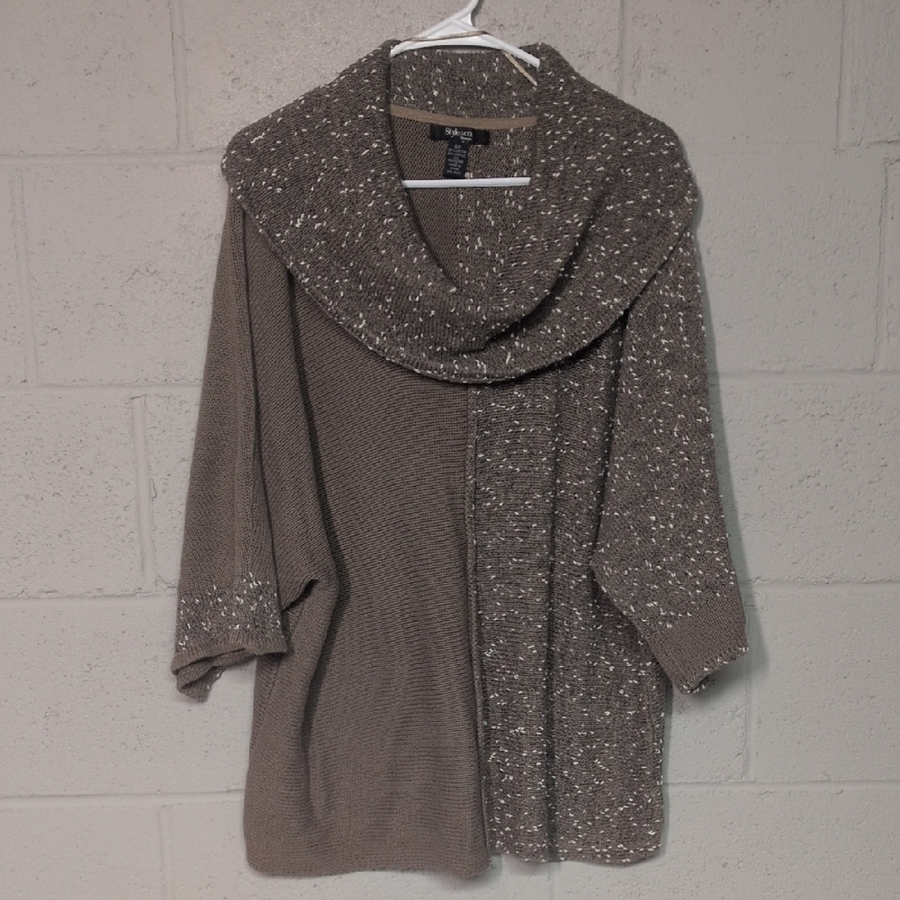 Style & Co, Women's Short Sleeve Cowl Neck, Brown/Tan Sweater, Size 0X